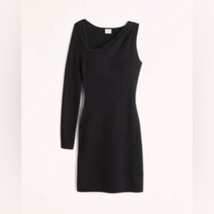 Abercrombie & Fitch | Long-Sleeve One-Shoulder Mini Sweater Dress | Black | XXL